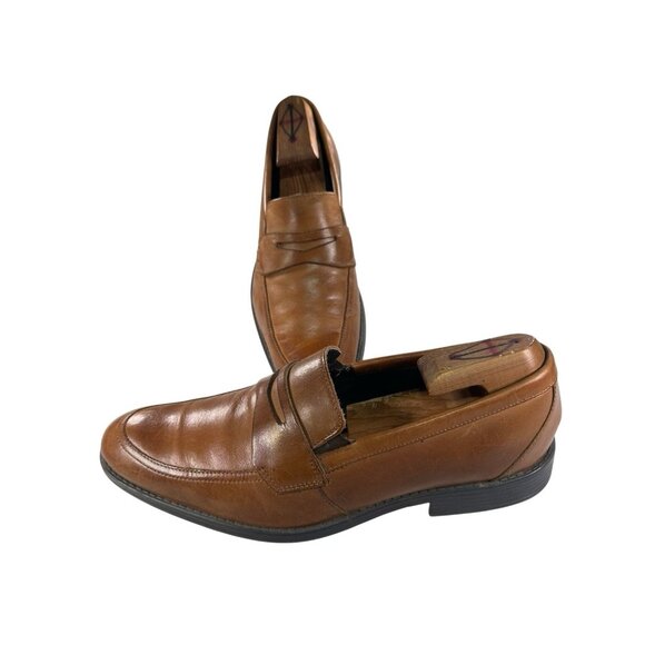 Stacy Adams Mens Size 9 M Brown Leatehr Slip On Penny Dress Loafers Shoes - Picture 1 of 9